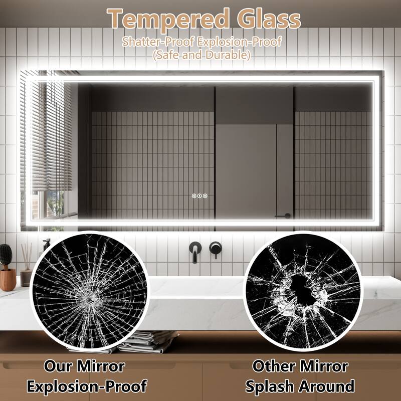 Modland LED Bathroom Vanity Mirror Anti-Fog Tempered Glass Dimmable