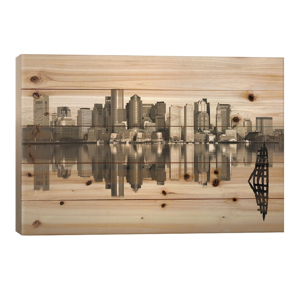 Reflection of buildings in water, Boston, Massachusetts, USA Print On Wood by Panoramic Images - Multi-Color