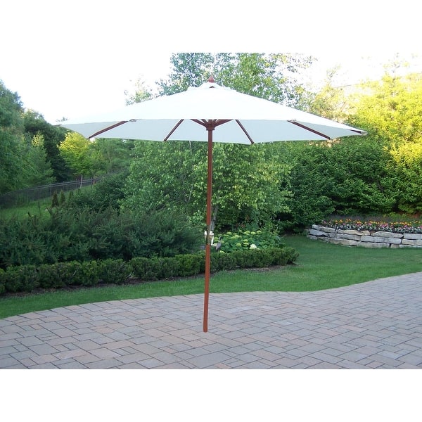 Shop Black Friday Deals On 9 White And Brown Market Patio Umbrella With Crank And Wooden Pole Overstock 22725888