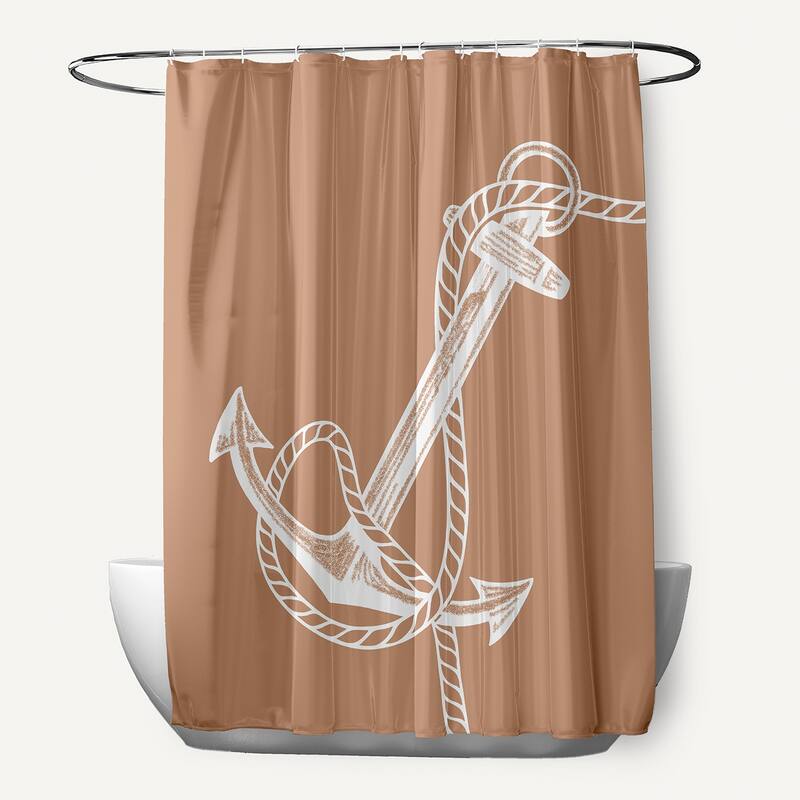 71 x 74-inch Anchored Geometric Print Shower Curtain - Brown