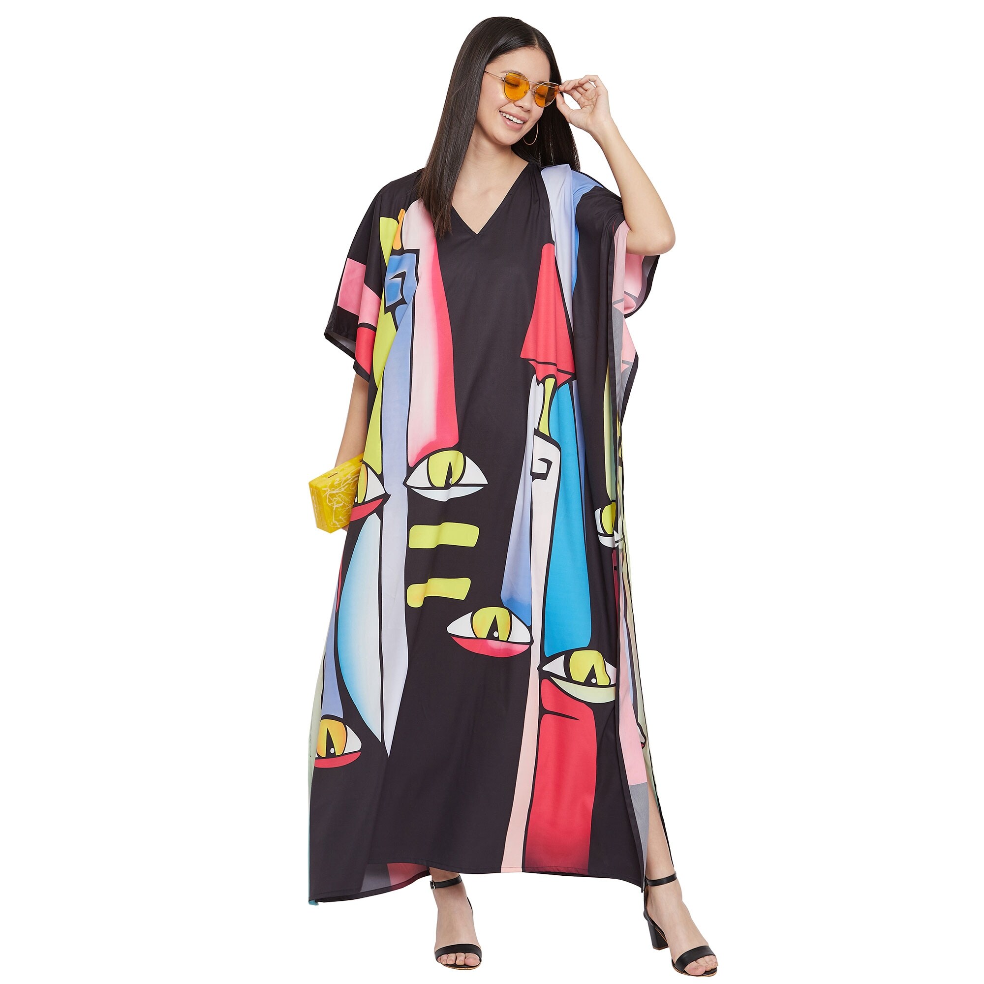 Womens Casual Maxi Dresses Polyester Printed Beach Caftan Coverup Egyptian Lady Kaftan Dress Night Suit Summer Robes For
