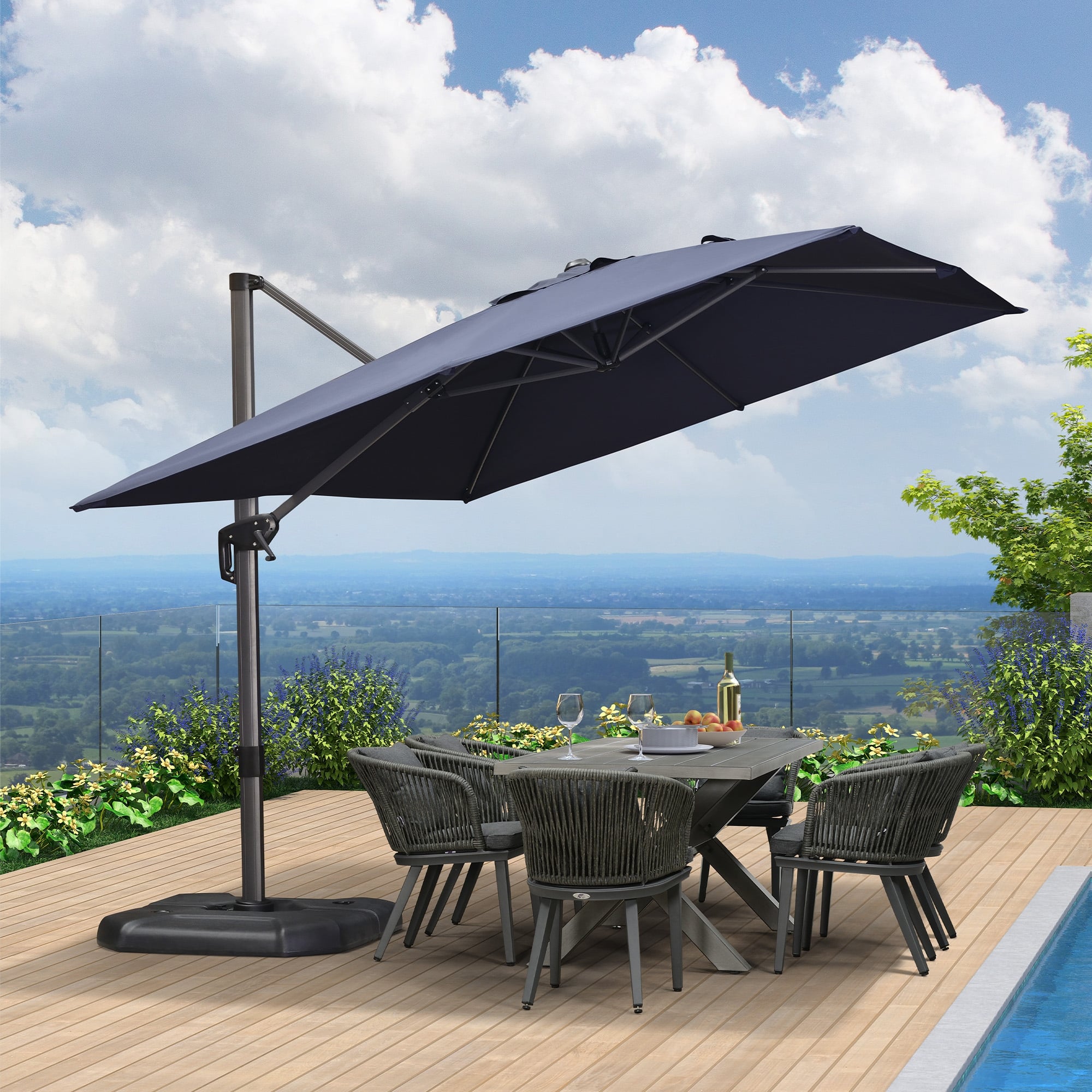 corliving 9.5 x 11 ft aluminum offset patio umbrella 9.5ft Umbrella, 360 Degree - Dark Green - FINAL SALE ITEM Durable  COMING SOON!  Get