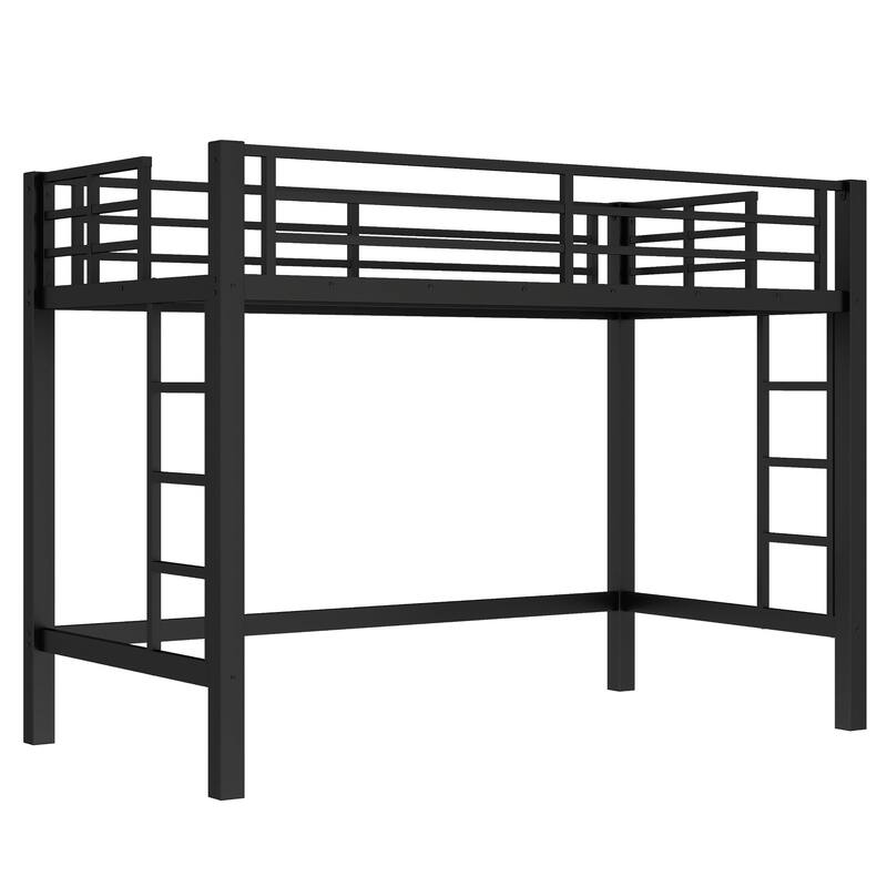 Twin XL Size Metal Loft Bed Frame with Ladders and Guardrails