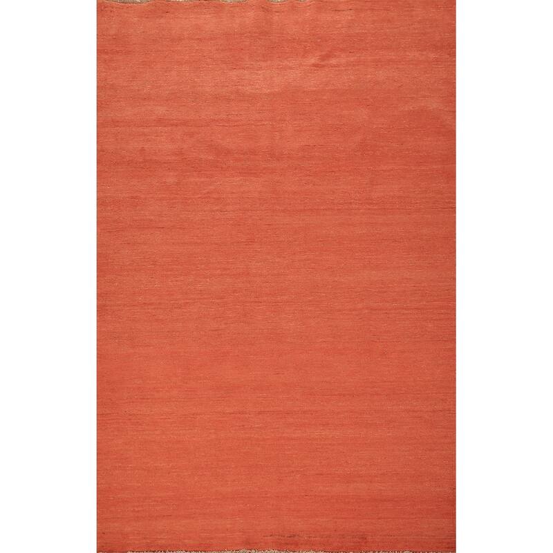 Gabbeh Modern Area Rug Hand-Knotted Orange Wool Carpet - 5'5" x 8'0"