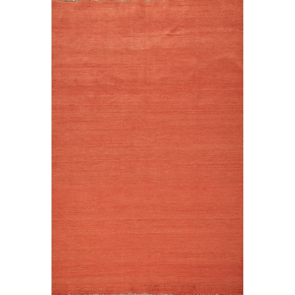 Gabbeh Modern Area Rug Hand-Knotted Orange Wool Carpet - 5'5" x 8'0"
