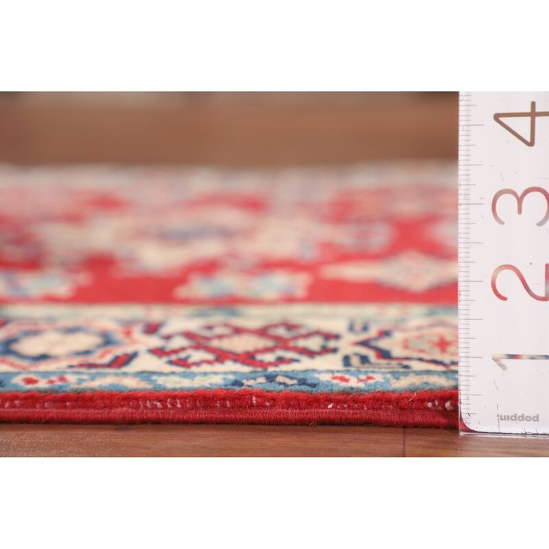 Red Kazak Oriental Accent Rug Handmade Geometric Foyer Wool Carpet - 2'10" x 3'11"