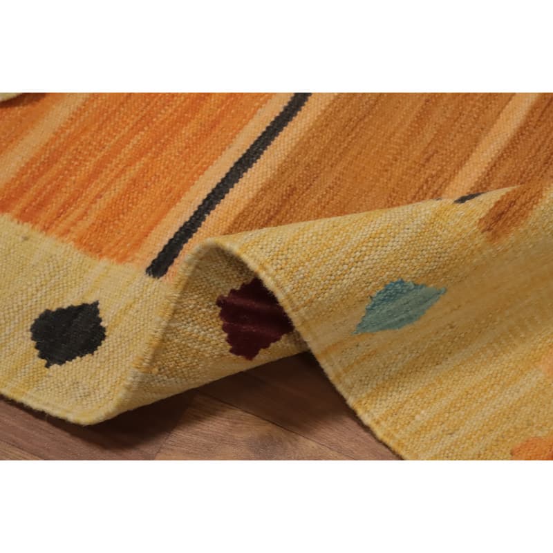 Hand Woven Oriental 100% Wool Carpet Southwestern Tribal Yellow & Gold Kilim Runner Rug - 6' 1'' X 2' 0''