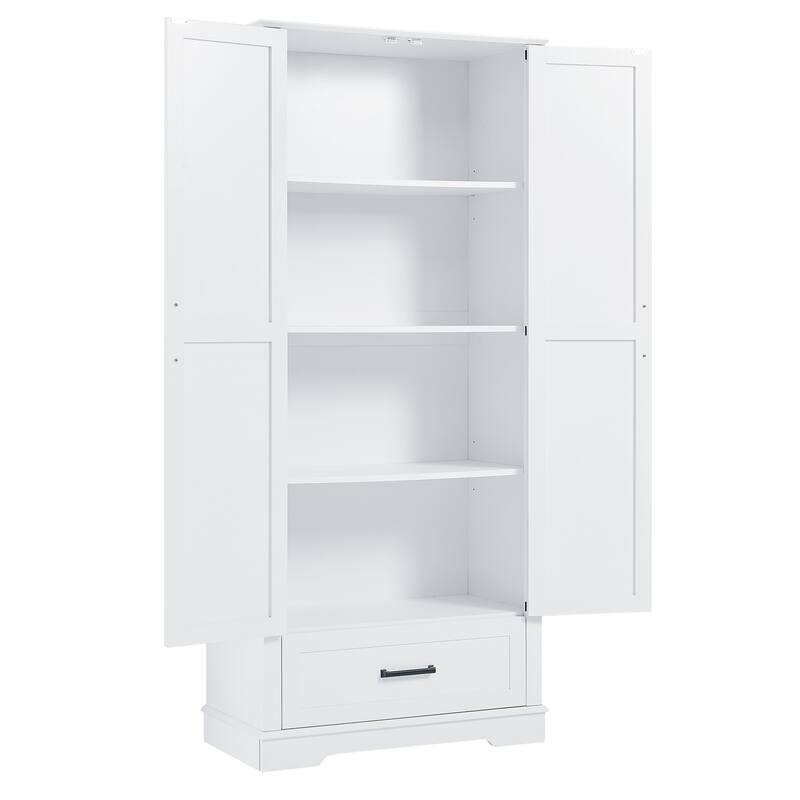 Roomfitters Tall Bathroom Storage Cabinet with 2 Doors 1 Drawer and Adjustable Shelf Painted MDF Structure, White