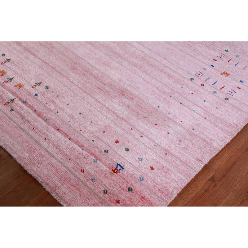 Hand Knotted Oriental 100% Wool Carpet Tribal Animal Pictorial Pink Gabbeh Area Rug - 9' 11'' X 9' 8''