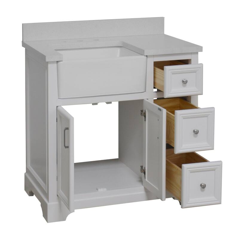 KitchenBathCollection Zelda 36" Farmhouse Bathroom Vanity with Quartz Top