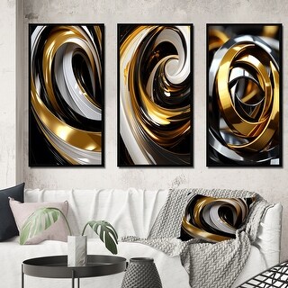 Designart "Liquid Gold Black White Abstract Minimal Spiral I" Abstract ...