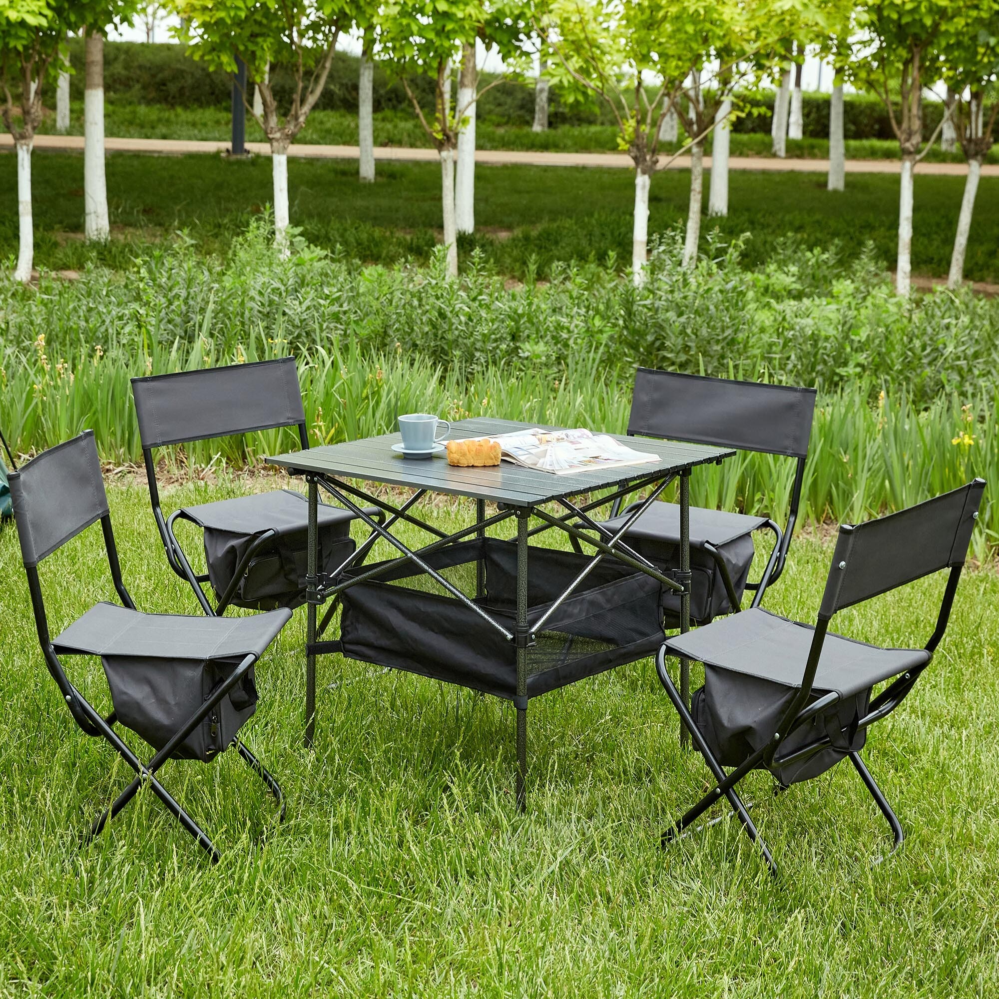 Modern Folding Outdoor Table and Chairs Set Set of 5 On Sale