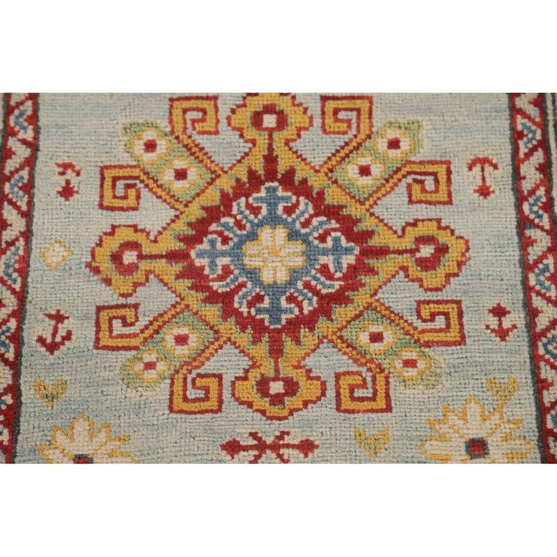 Kazak Runner Rug Handmade Traditional Blue Wool Carpet - 2'9" x 12'11"