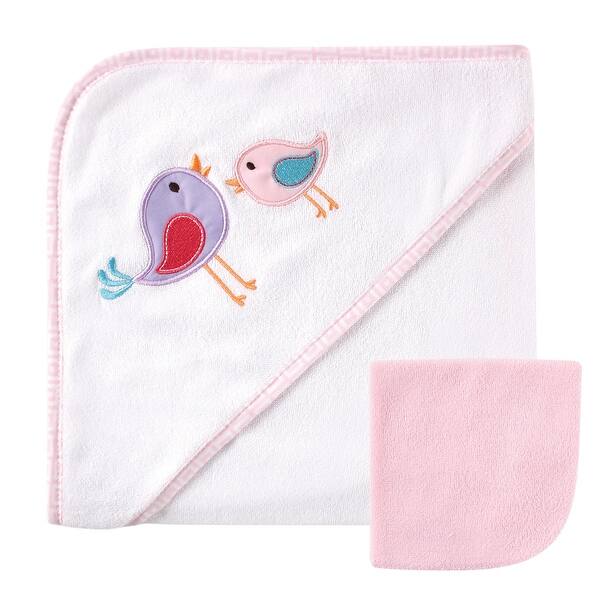 slide 1 of 1, Luvable Friends Baby Girl Hooded Towel and Washcloth, Pink Bird, One Size - Pink Bird - One Size One Size - Pink Bird