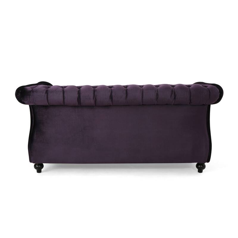 2 Seat Sofa Couch Upholstered Loveseat with Nailhead Trim, Purple 2-Seater Settee with Rolled Armrests