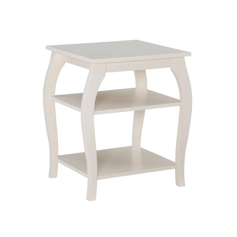 Ingrid Wood Farmhouse Side Table with 2 Shelves - Off-White