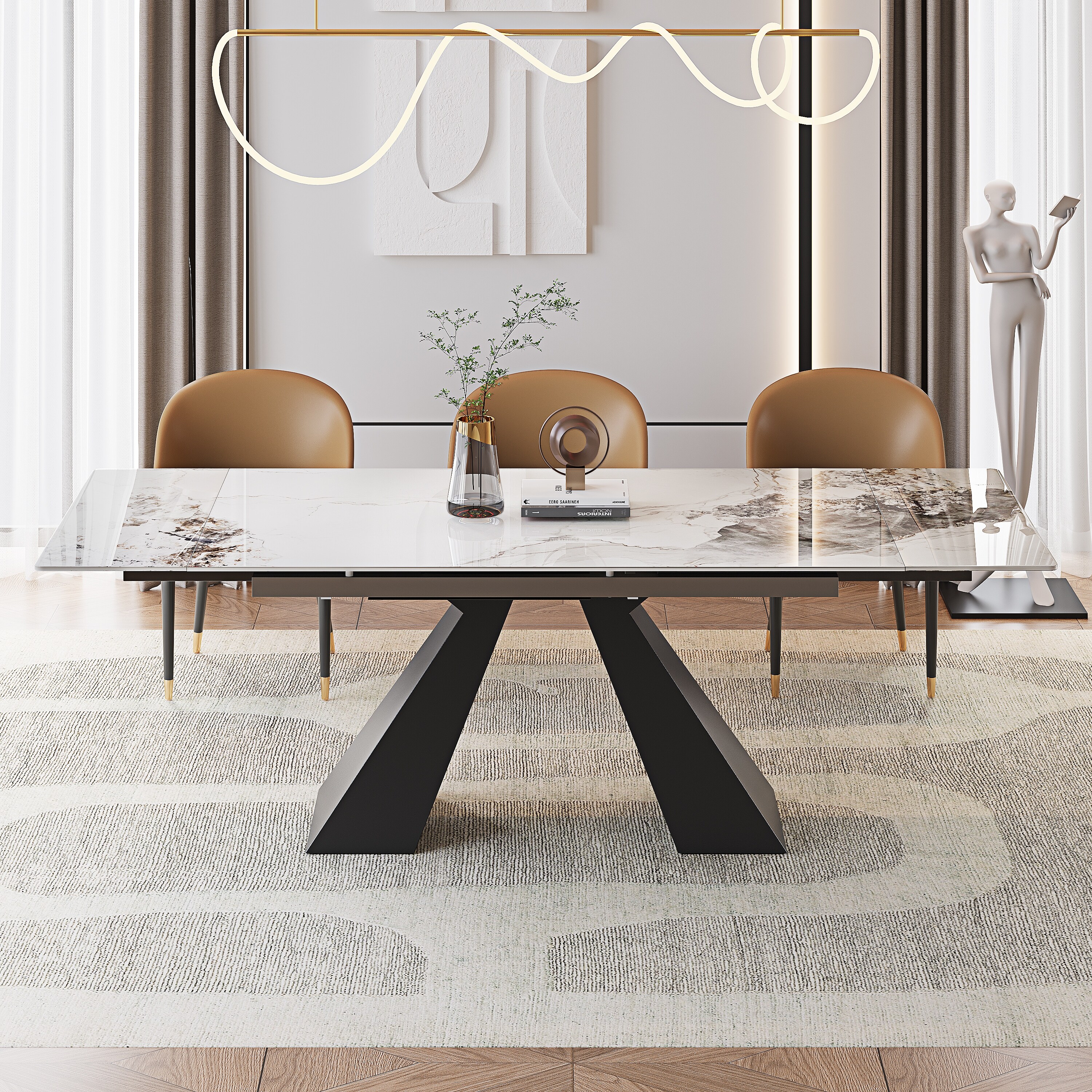 63″ To 94.5″Extendable Dining Table For 8-10 with Sintered Stone