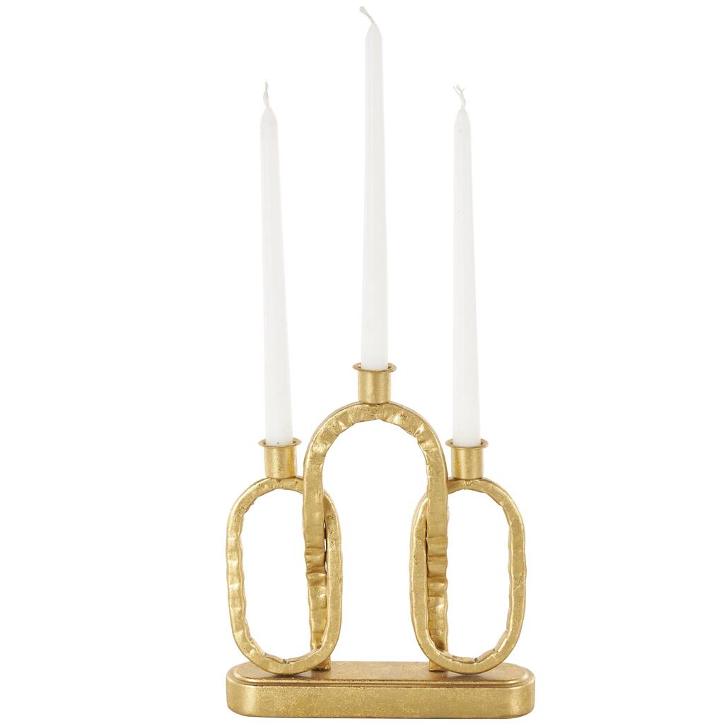 Metal Interlocked Chains Candle Holder with Rectangle Base - Gold - Roche River Decor