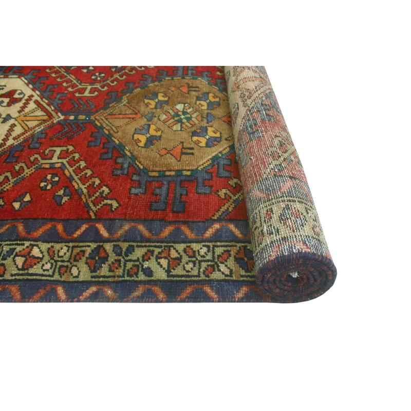 Fine Vintage Distressed Muriel Red/Navy Runner - 3'2" x 9'6"