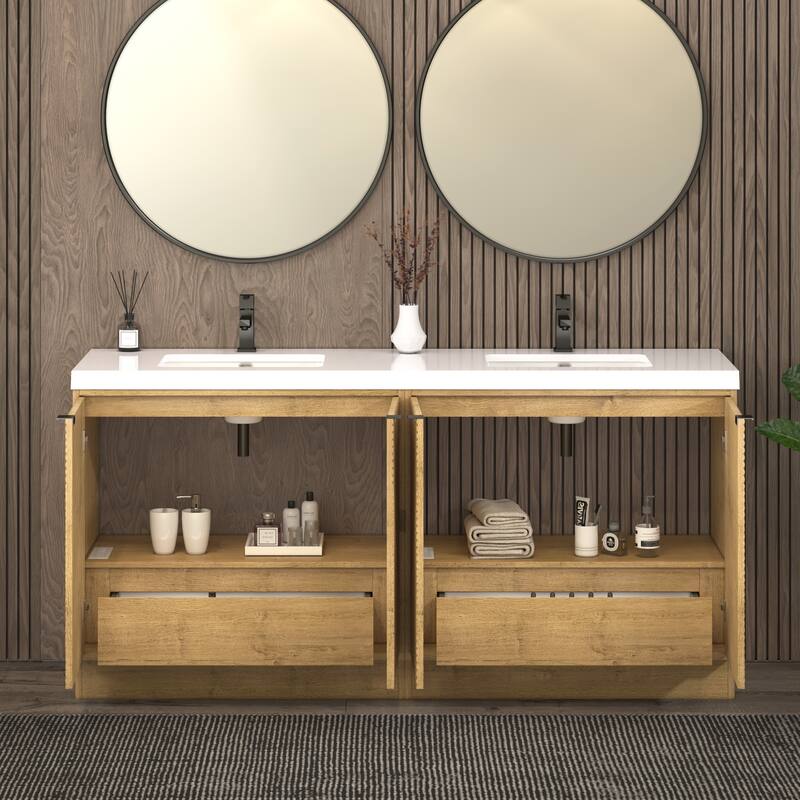 Milano 72" Freestanding Bathroom Vanity with Double White Sink