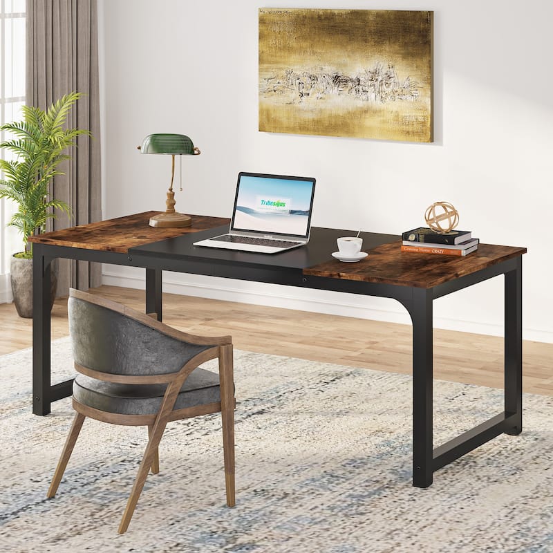 63" Large Computer Desk - Rustic Brown/Black