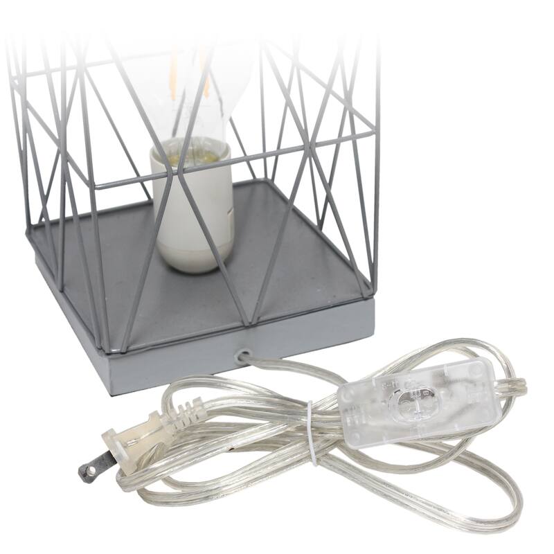 Metal Cage Geometric Table Lamp with Rectangular Shade - 5 x 5 x 10 in. (L x W x H)