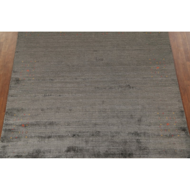 Dark Gray & Green Gabbeh Oriental Area Rug Hand-Knotted Wool Carpet - 7'11" x 9'10"