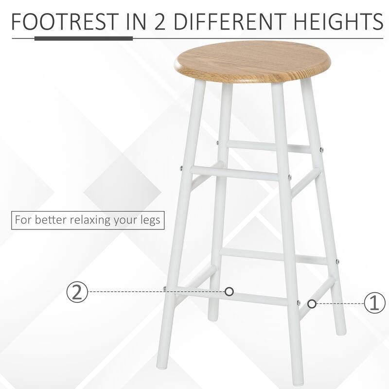 3-Piece Space-Saving Modern Bar Table and Stools Set with 2 Different Height Footrest for Pub