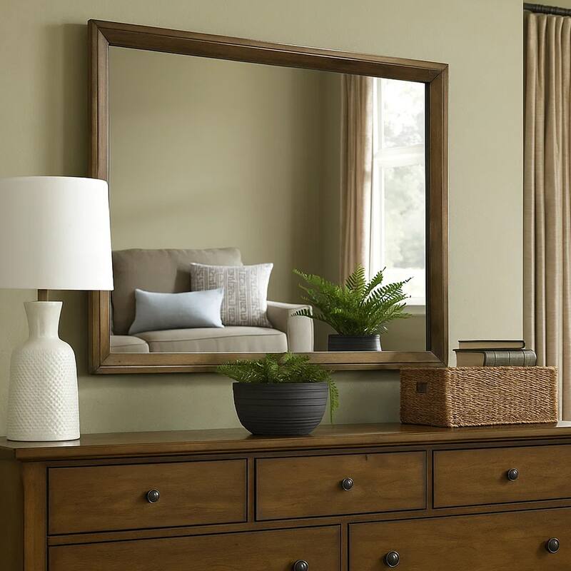 Rouk Dresser Mirror, Walnut Brown Solid Wood, Rectangular 45 Inch Frame - Walnut Brown