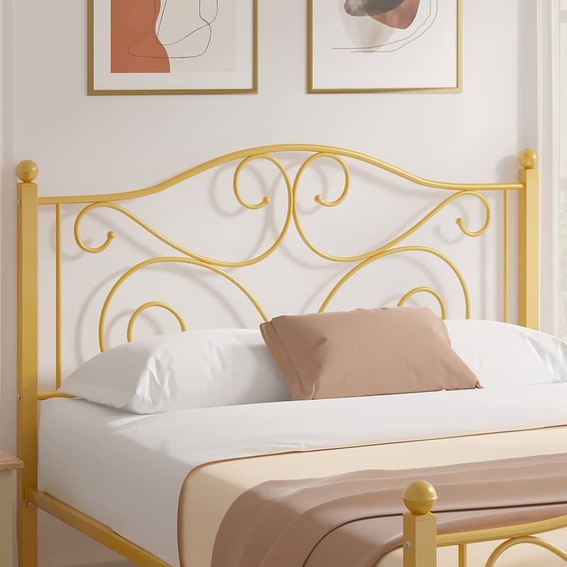 Victorian Style Metal Bed Frames with Headboard,No Box Spring Needed