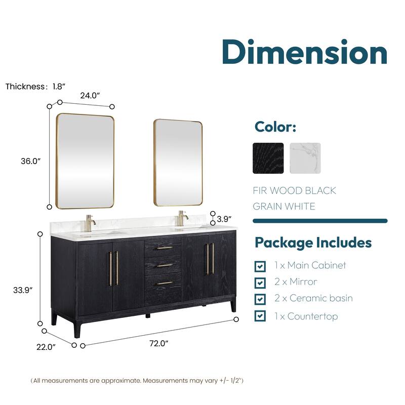 Gara Double Bath Vanity with Composite Stone Top and Mirror