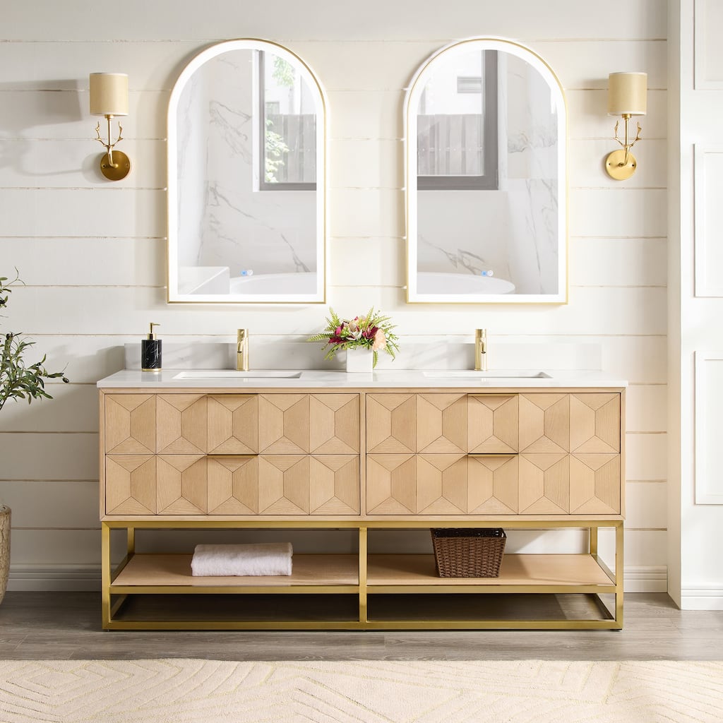 Milagro Bath Vanity with White Quartz Stone Top and Mirror