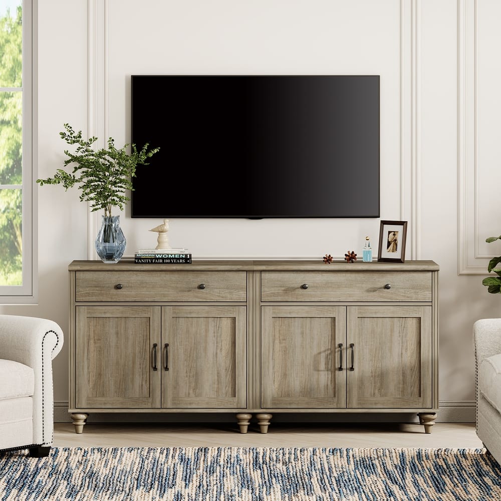 Farmhouse TV Stand for 75 inch TV, TV Console with Storage