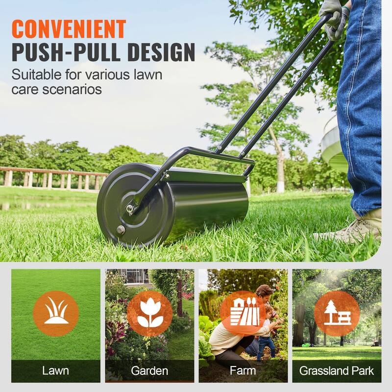Lawn Roller, Sand/Water Filled Yard Roller, Steel Sod Roller with Easy-turn Plug and U-Shaped Ergonomic Handle