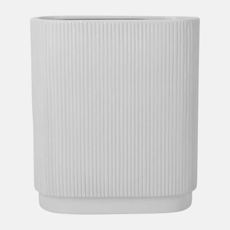 Ceramic Ridged Tabletop Vase - 12" - White