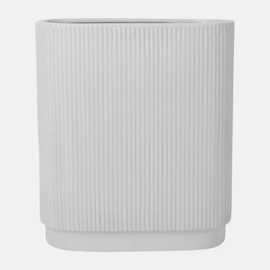 Ceramic Ridged Tabletop Vase - 12" - White