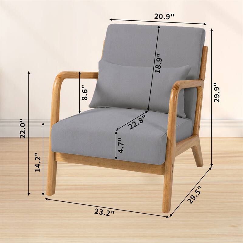 Modern Leisure Chair with Solid Wood Armrest and Feet