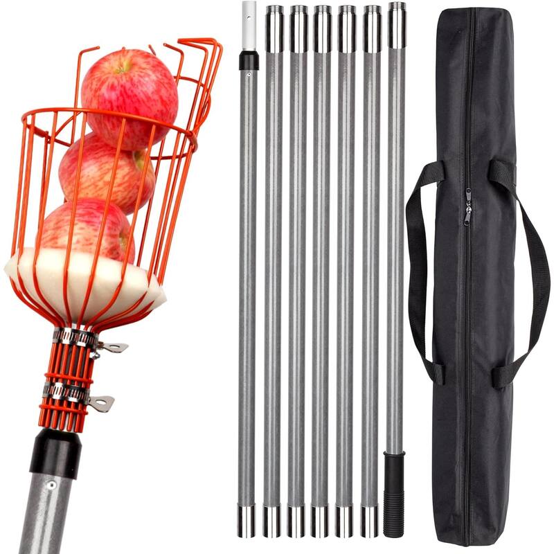Walensee 23FT Fruit Picker, Adjustable Fruits Picker Tool with Fiberglass Pole, Big Basket and Storage Bag