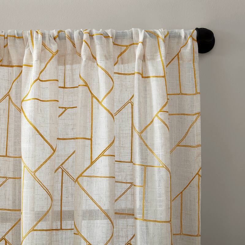 Archaeo Jigsaw Embroidery Linen Blend Curtain, Single Panel