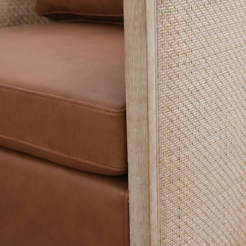 KINWELL 31"W Oak Frame Upholstered Swivel Barrel Armchair