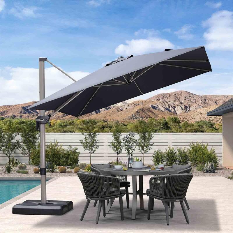 PURPLE LEAF Elegant Champagne-Gold Patio Cantilever Umbrella Adjustable Offset Umbrella - 9ft Grey