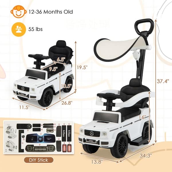 3-In-1 Ride on Push Car Mercedes Benz G350 Stroller Sliding Car with Canopy - 34.3" x 15.5" x 37.4" (L x W x H)