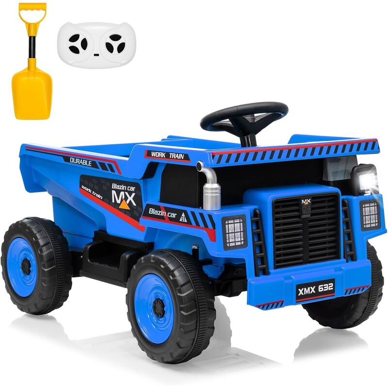 12V Ride On Dump Truck for Kids 4 Wheeler Construction Vehicles with Remote Control for Kids 3-8 - Blue
