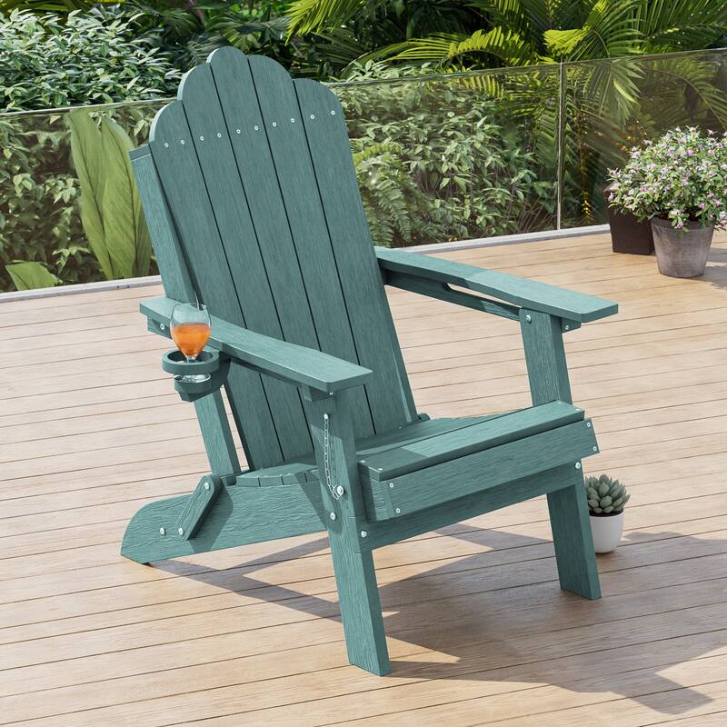 HDPE All-Weather Folding Adirondack Chair with Cup Holder - 1-Piece - LakeBlue