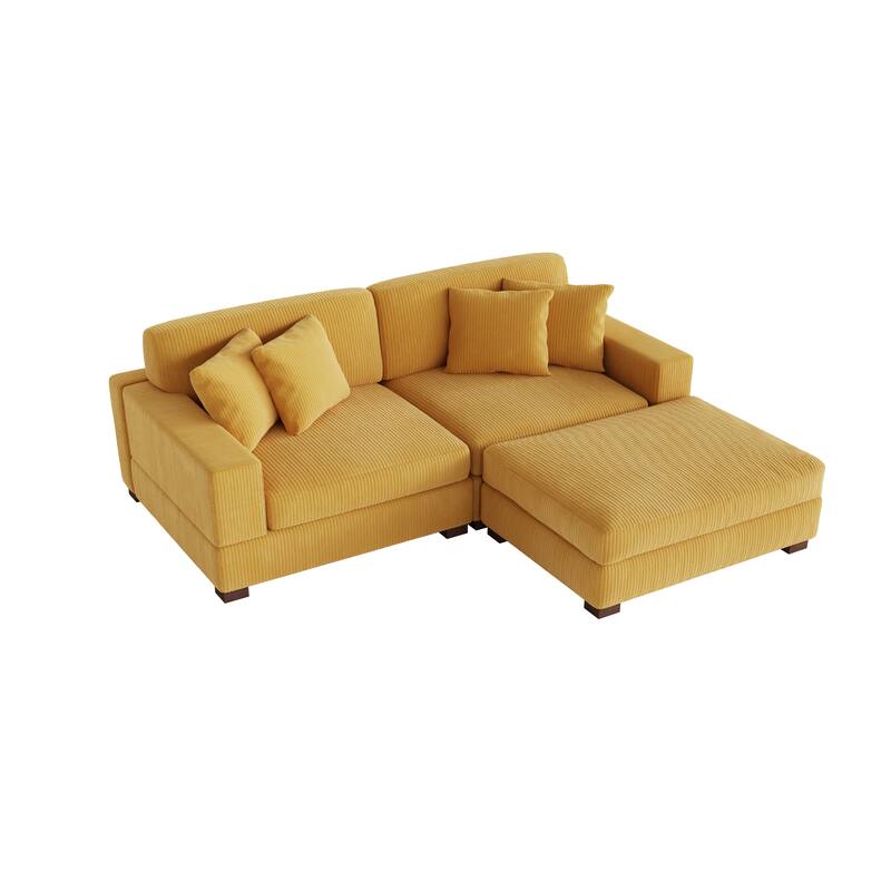 Ella 82" W/ 118" W Corduroy Modular Sectional Sofa with Ottoman