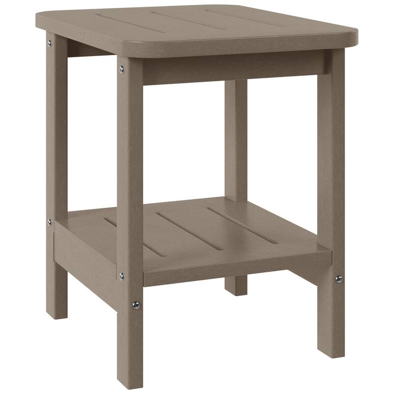 Brighton Outdoor Poly Two Shelf Side Table - Weathered Wood