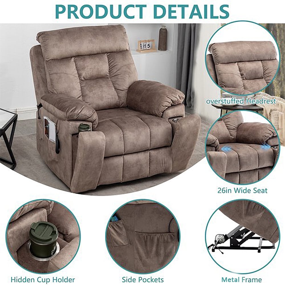 Oversized Power Assist Lift Recliner Chair With Massage and Heating with 2  Concealed Cup Holders for Elderly - On Sale - Bed Bath & Beyond - 34723043