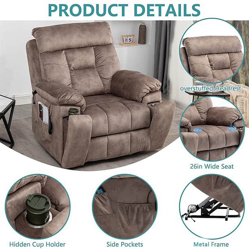 Large Electric Massage Lift Recliner with Heat, Hidden Cup Holder - On ...