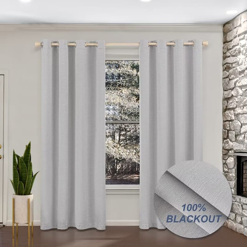 Blackout Cotton Blend Grommet Curtain Pair (2 panels) - 52"Wx96"L - Light Grey