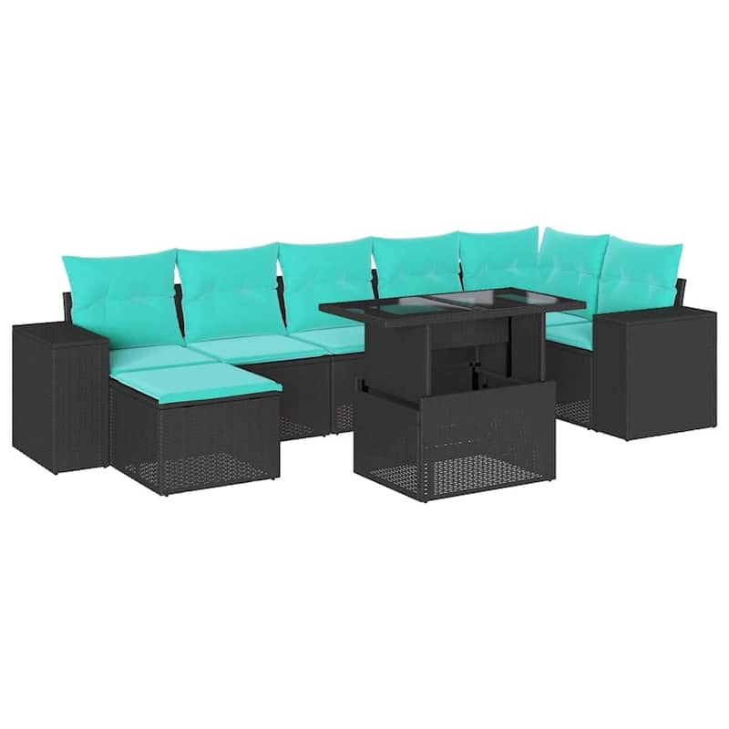 vidaXL Patio Sofa Set with Cushions Table and Couches 8 Piece Poly Rattan